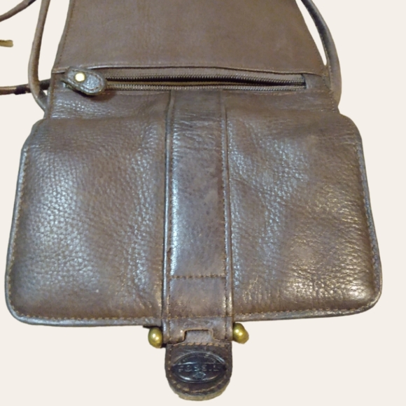 FOSSIL Chocolate Brown Pebbled Genuine Leather Classic Crossbody Bag 👜 EUC!!! - Picture 5 of 5